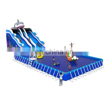 Outdoor PVC Inflatable Mobile Shark water slide park for kids and adult on sale