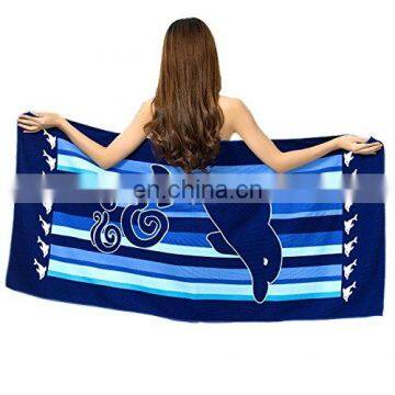 Cheapest 2021 Creative Soft Blue Stripe And Dolphin Pattern Printed Reactive Print Microfiber Cotton Beach Towel