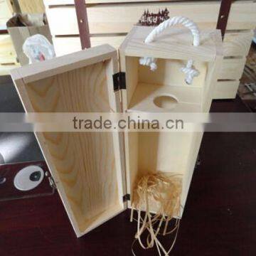 Custom Logo and Color Unfinished Solid Wooden Wine Gift Box for Single Bottle photo-2