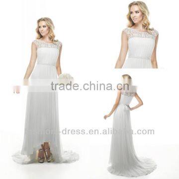 New Arrival Beautiful Pleated White Chiffon Wedding Dress With Beaded Top 2014