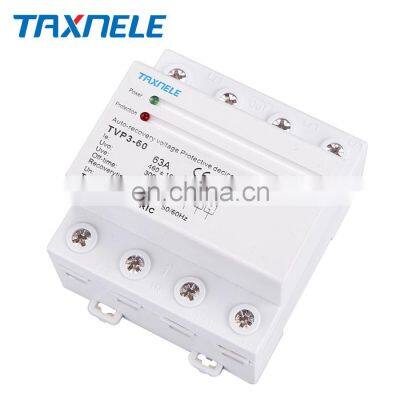 3P 63A 380V Three Phase Din Rail Automatic Recovery Reconnect Over Voltage Under Voltage Protective Protect Protector Relay photo-3