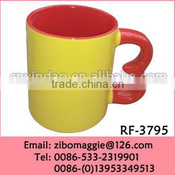 Hot Sale Beautiful Colored U Shape Heart Handled Porcelain Soup Mug Made in China