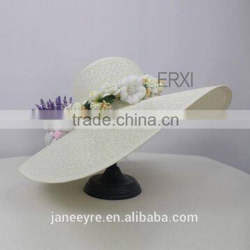 Wholesale Laidies Design Summer Paper Straw Panama Hat With Flower Garland photo-5