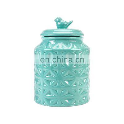 New Factory Custom unique designed cute decorative bird shape ceramic canister cookie jars with lid