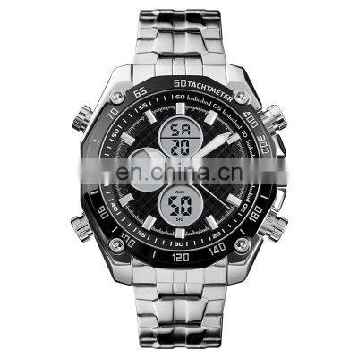 Top Brand SKMEI 1302 Men Stainless Steel  3ATM Water Resistant Analog Digital Watch