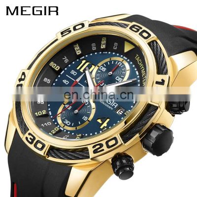 Megir 2045 OEM Sport Men Quartz Watch Chrono Silicone Waterproof Watches Custom Logo Moq