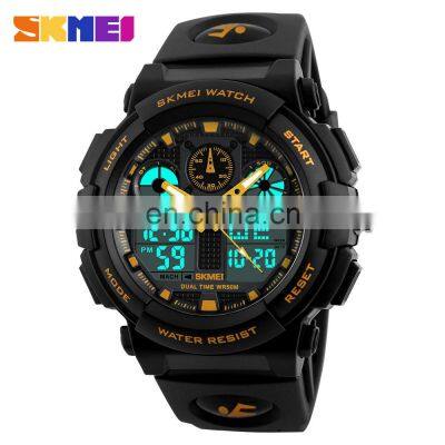 SKMEI 1270 Men Sports Wristwatches Waterproof Back Light Quartz Digital Chronograph Double Time LED Watch