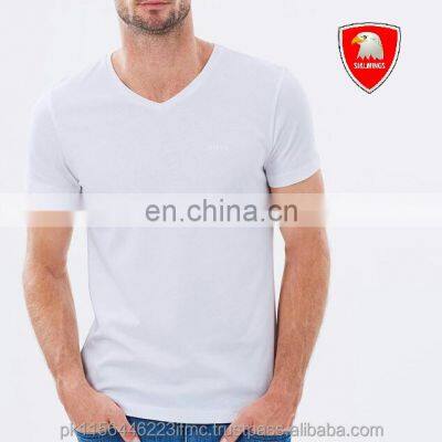 Prime Quality v-neck t-shirt for men with custom logo and puff printing manufacturer