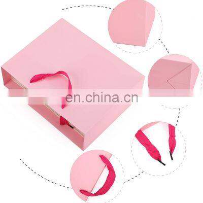 Custom Logo Luxury Pink Cardboard Wedding Valentine Gift/Clothes Shopping Paper Packaging Bag With Ribbon Handle photo-5