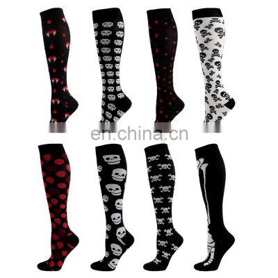 Novelty 20-30 Mmhg Skeleton Bats Women Men Stocking Pumpkin Alien ET Mummy Pattern Jacquard Spooky Halloween Compression Socks photo-2