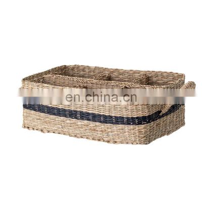 Hot Selling 100% Eco-friendly rustic Seagrass caddy organizer basket for silverware kitchen tools for home Vietnam Supplier