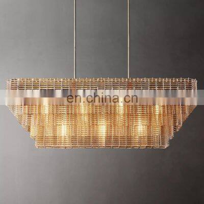 Modern Industrial Style Rectangular Sirene Oval Golden Metal Chandelier Villa Hall Hotel Lobby Rotating Staircase Lighting