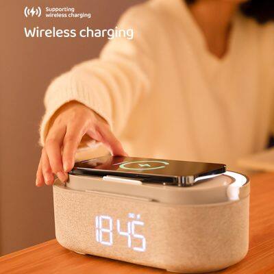 2022 Best Seller Multifunction Wireless Charger Charging With BT Speaker Wireless Charge Night Light Alarm Clock Phone Holder photo-3