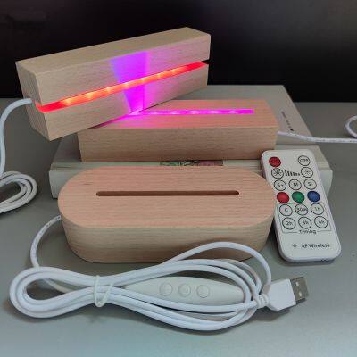 Newest Square Wooden Led Acrylic Night Light Base Led Lights Base 3d Lamp Base Round Oval Stand With Remote Control Lamps