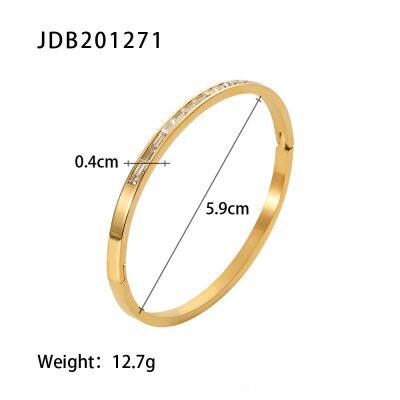 Gold Plated Stainless Steel CZ Cuff Bracelet for Women Adjustable Open Bangle Irregular Zircon Statement Jewelry