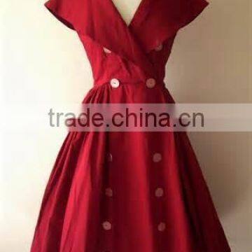 Red Color Retro Style Women Swing Dress