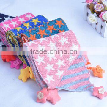 Wholesale Star and Striped Pom Pom Ball Tassel Winter Warm Keeping Acrylic Fashion Boys Girls Baby Knitted Scarf photo-2