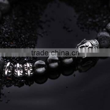 Wholesale Custom 8mm Lava Bead Bracelet Jewelry for Men Fashion Silver Buddha Bracelet photo-3