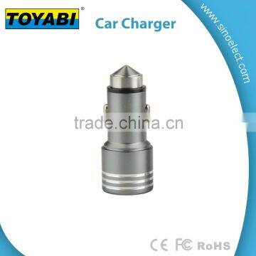 Colorful Smart Car Charger 5V 2.1A TWO USB Port with Emergency Hammer