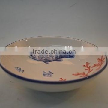 Marine series of embossed 3D hand-painted ceramic shallow bowl