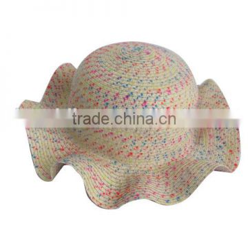 wave brim patten flower womens paper braided summer fashion straw hat