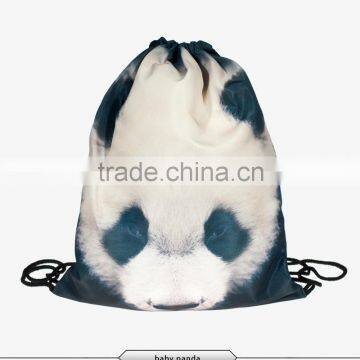 Top Fashion summer girls backpack drawstring bag baby panda 3D digital print sewing No raw edges tote tutorial with travel stuff