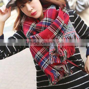 England Oversized Scarf Color Double-sided Plaid Scarf Tippet photo-5