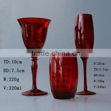 Red solid color wine glass set handblown manufacturing Dubai hotel glassware supplier decor