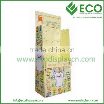Supermarket POP Retail Cardboard Floor Display Stand With Hooks For Clothes Socks