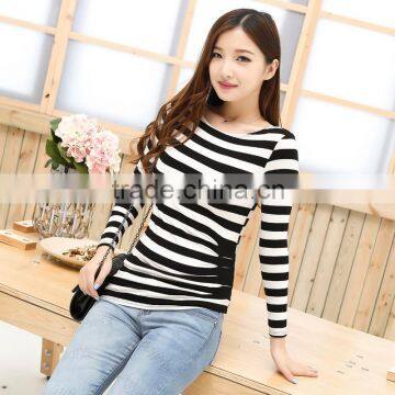 2014 ladies tops latest design cheap ladies black and white stripe t-shirt