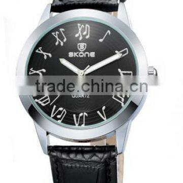 skone cheap price watch Elegant black dial leather watch small MOQ watch