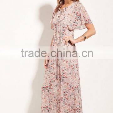 New Style Printed Short Sleeve V Neck Contemporary Floral Maxi Dress photo-3