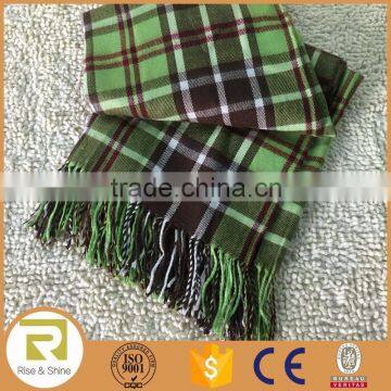 Wholesale 100% Acrylic Yarn dyed check jacquard fringed throw blanket