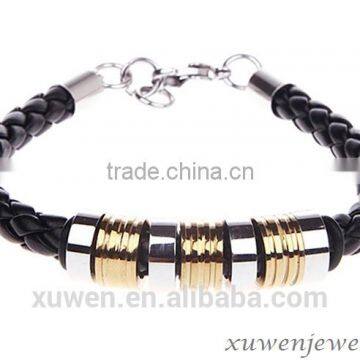 gold plated stainless steel charms unisex leather bracelets