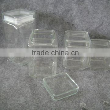 Clear square glass jar with glass lid