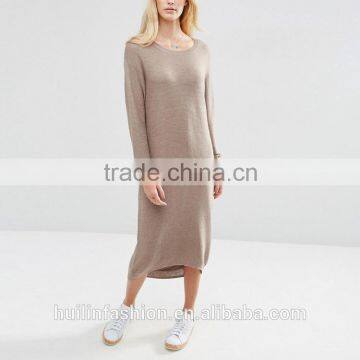 Ladies Designer Office Dresses Long Sleeve Knitted Wear Scoop Neck Midi Work Dress Quality Choice photo-2
