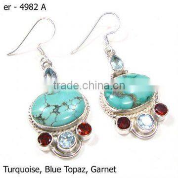 Indian Silver Earring, Tibetan Turquoise Earring, Fashion Earring