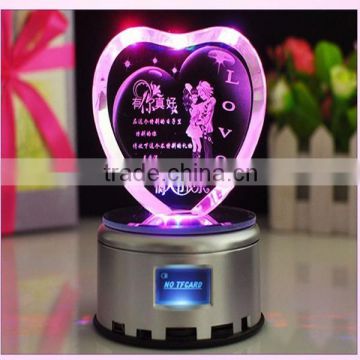 customize heart shape crystal musical box with led base for wedding gift favors