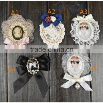 2016 New Fashion jewelry Brooches white pearl and fabric butterfly brooch factory supply with cheap price
