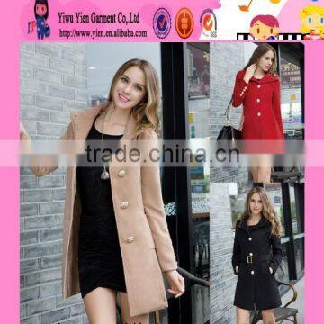 2015 New Style Woolen Europe Design Coat High Quality Casual Show Thin OEM Ladies Coat Model