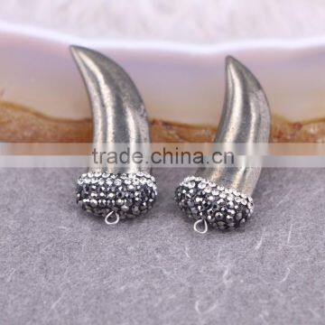 Hematite Pendant, With Pave Crystal Zircon Gem Stone Pendant, Horn Pendant, Jewelry Making photo-2