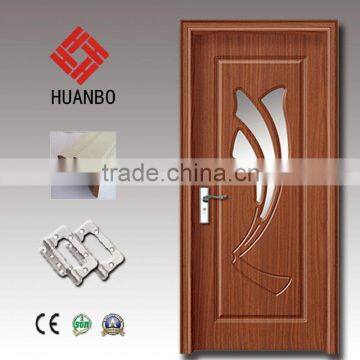 Modern design wood commercial carved panel door with frosted glass