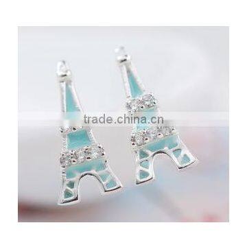 Eiffel Tower shape beautiful stud earring with blue and pink color