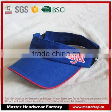 100% cotton fabric sun visor with embroidery