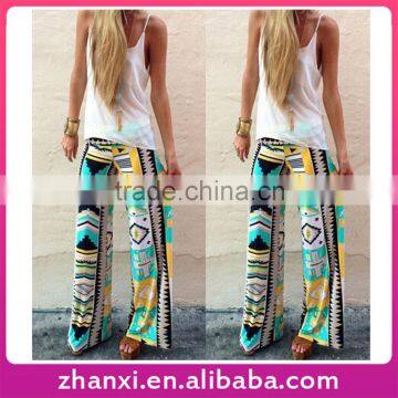 Hot sale printing female trousers elastic waist wide-legged geometric women pants