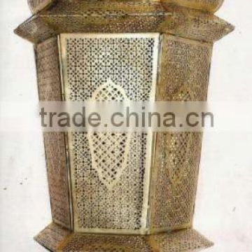 Antique brass wall hanging lantern candle holder