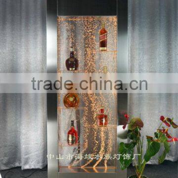 Stainless steel frame bubble water Led lighting wine rack,with dancing bubble effect,