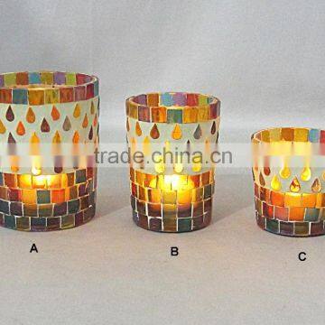 Hurrycane Candle Holder, Mosaic Votive Centerpiece,MOSAIC GLASS CANDLE VOTIVE/ DESIGNER HANDMADE GLASS /HOME DECOR/SET OF 3