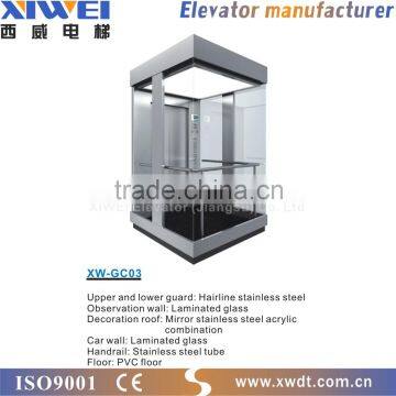 High Quality Famous Brand XIWEI Best-selling 800kg-1000kg , 1.0m/s-1.75m/s Full View and Outdoor Glass Panoramic Elevator