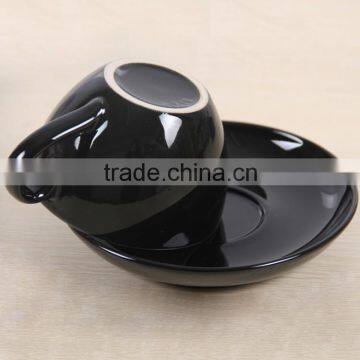 Beautiful China Black Color Glazed Logo Decal Artwork Design Printable Coffee Tea Cups and Saucers Sets photo-6